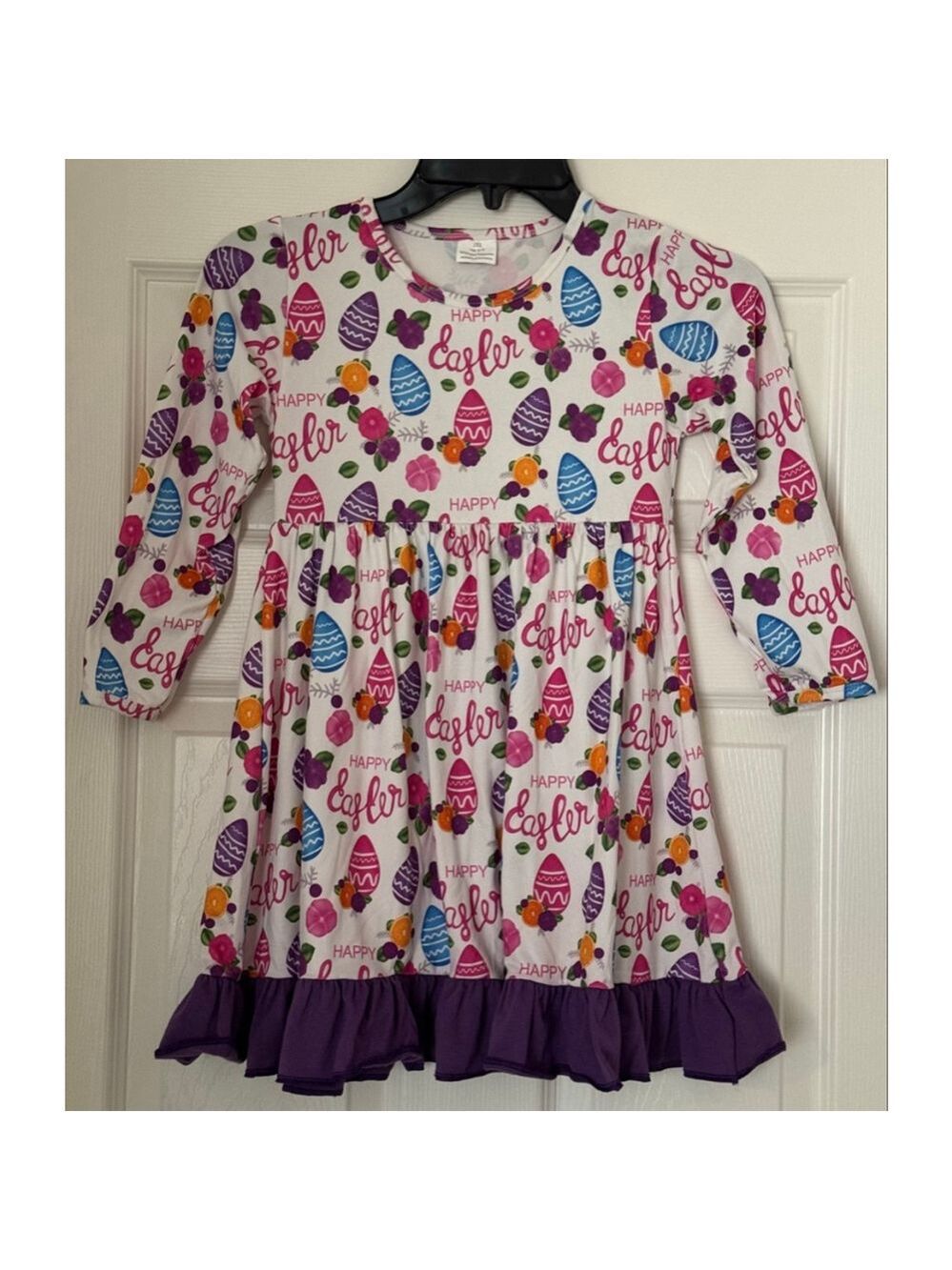 Girls Unbranded Casual Dress XXL(6-7)White Purple Happy Easter